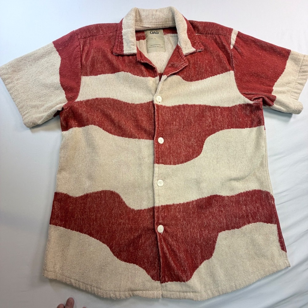 OAS Cuba Terry Shirt Mens L Amber Dune Button Up Beach Resort Portugal
